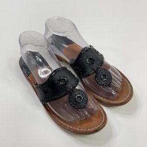 Jack Rogers Black Leather Flip Flops Slide Sandals Size 8 Jacks Flat Sandal